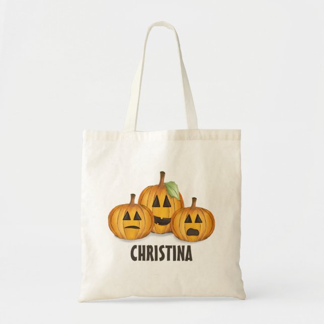 Smiling Halloween Jack O Lanterns Zazzle Zazzle Tote Bag (Front)
