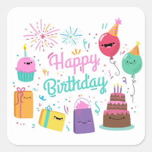 Smiling Happy Birthday Square Sticker