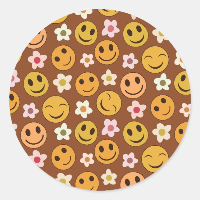 Smiling Happy Faces With Hearts  Classic Round Sticker (Front)