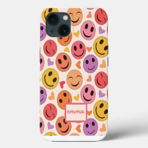 Smiling Happy faces with hearts custom name iPhone 13 Case
