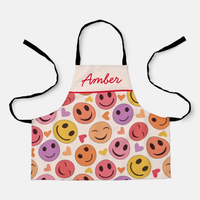 Smiling Happy Faces with Hearts Girls  Apron (Front)