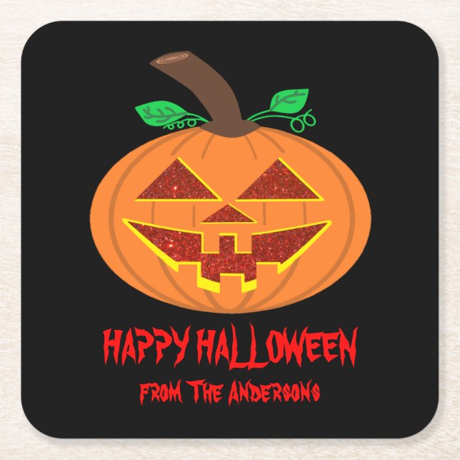 Smiling Happy Halloween Pumpkin Paper Coasters (Front)