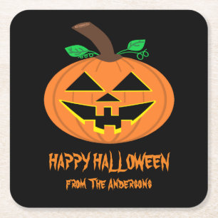 Smiling Happy Halloween Pumpkin Paper Coasters