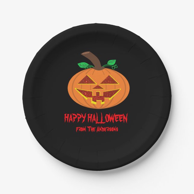 Smiling Happy Halloween Pumpkin Paper Plates (Front)