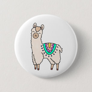 smiling happy llama alpaca cartoon animal drawing  6 cm round badge