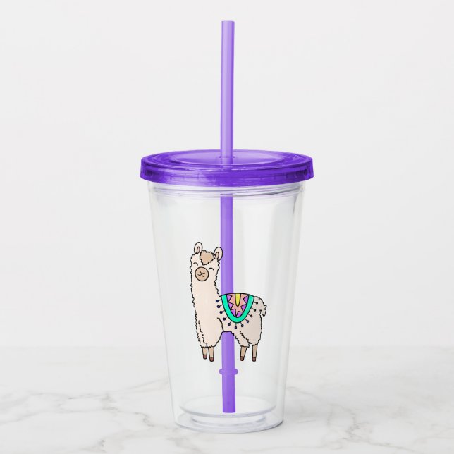 smiling happy llama alpaca cartoon animal drawing  acrylic tumbler (Front)