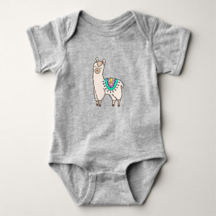 smiling happy llama alpaca cartoon animal drawing baby bodysuit