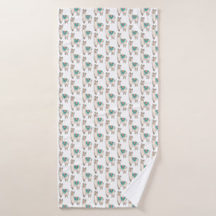 smiling happy llama alpaca cartoon animal drawing  bath towel