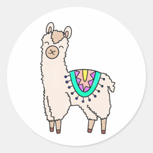 smiling happy llama alpaca cartoon animal drawing  classic round sticker