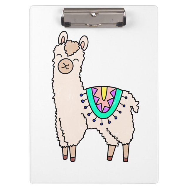smiling happy llama alpaca cartoon animal drawing  clipboard (Front)