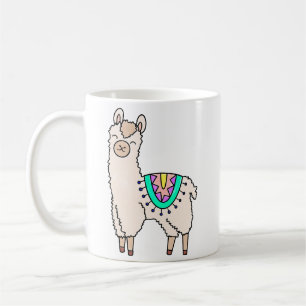 smiling happy llama alpaca cartoon animal drawing coffee mug