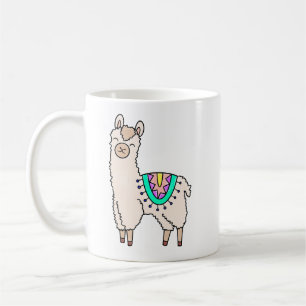 smiling happy llama alpaca cartoon animal drawing  coffee mug