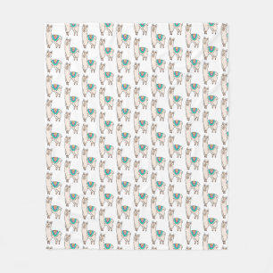 smiling happy llama alpaca cartoon animal drawing  fleece blanket