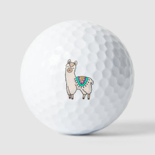 smiling happy llama alpaca cartoon animal drawing  golf balls