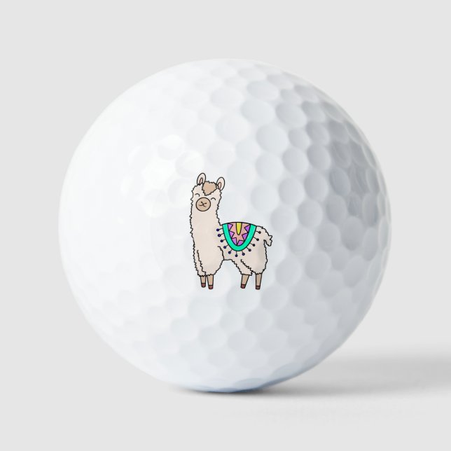 smiling happy llama alpaca cartoon animal drawing  golf balls (Front)