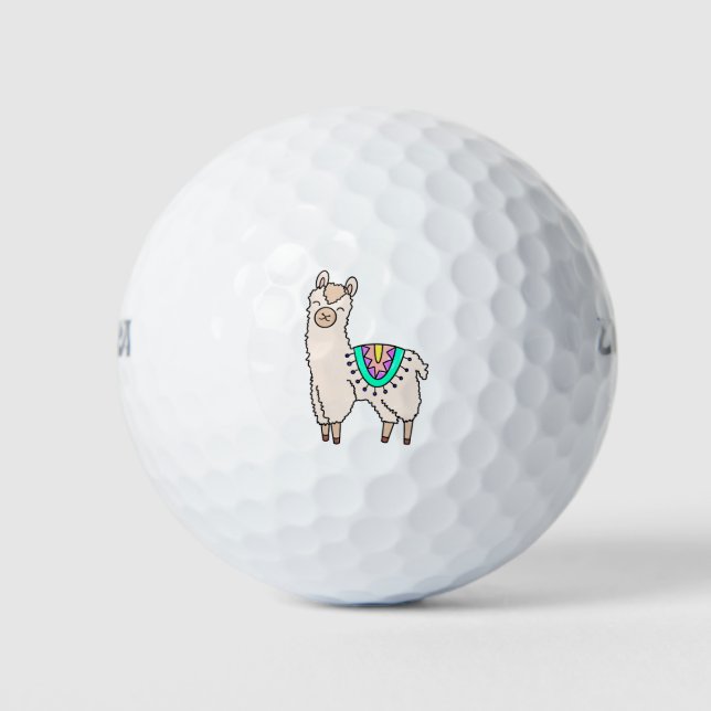 smiling happy llama alpaca cartoon animal drawing  golf balls (Front)