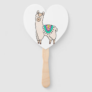 smiling happy llama alpaca cartoon animal drawing  hand fan