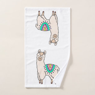smiling happy llama alpaca cartoon animal drawing  hand towel