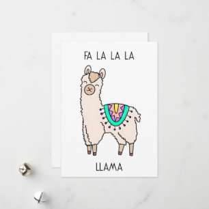 smiling happy llama alpaca cartoon animal drawing holiday card