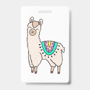 smiling happy llama alpaca cartoon animal drawing ID badge