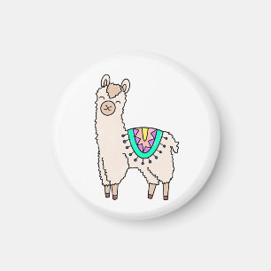smiling happy llama alpaca cartoon animal drawing  magnet