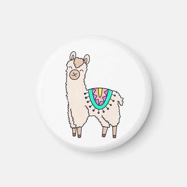 smiling happy llama alpaca cartoon animal drawing  magnet (Front)