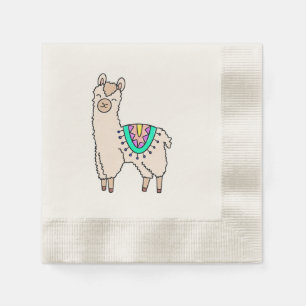 smiling happy llama alpaca cartoon animal drawing  napkin
