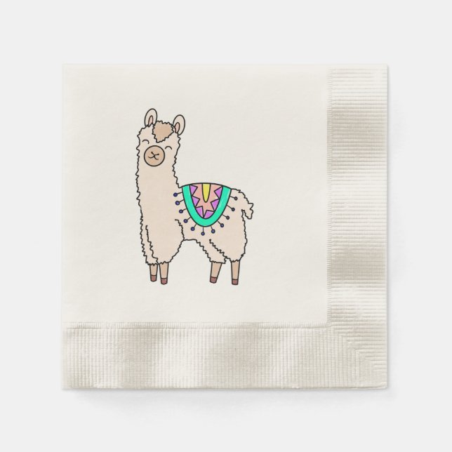 smiling happy llama alpaca cartoon animal drawing  napkin (Front)