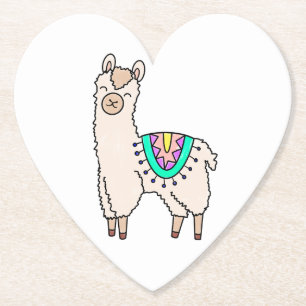 smiling happy llama alpaca cartoon animal drawing paper coaster