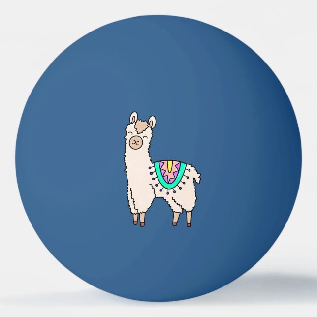 smiling happy llama alpaca cartoon animal drawing  ping pong ball (Front)