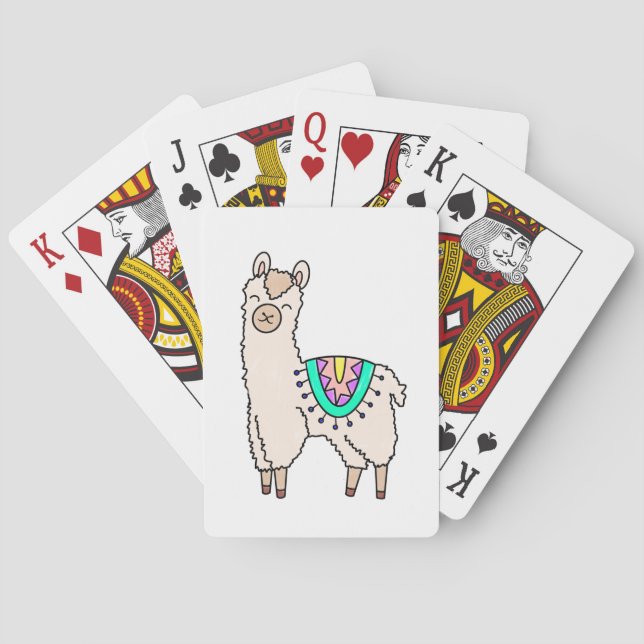 smiling happy llama alpaca cartoon animal drawing  playing cards (Back)