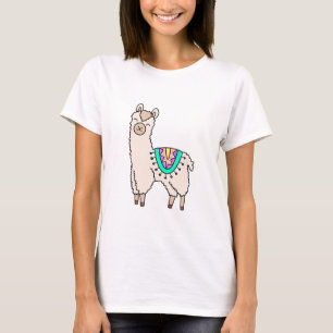 smiling happy llama alpaca cartoon animal drawing  T-Shirt
