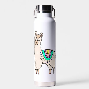 smiling happy llama alpaca cartoon animal drawing  water bottle