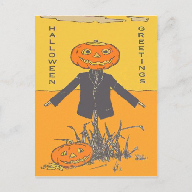 Smiling Happy Scarecrow Jack O' Lantern Postcard (Front)