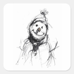 Smiling Happy Snowman Square Sticker