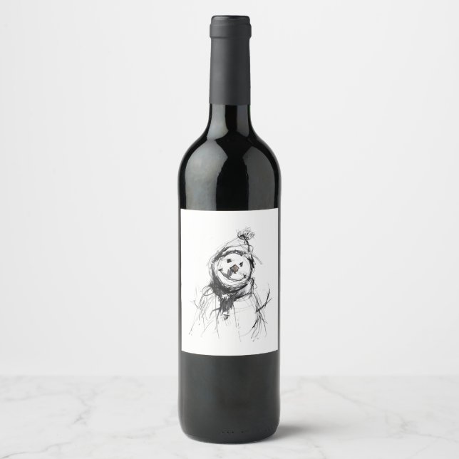 Smiling Happy Snowman Wine Label (Front)