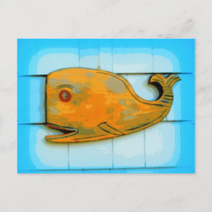 smiling happy whale blue postcard