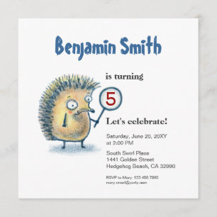 Smiling Hedgehog Personalised Kids Birthday Invite