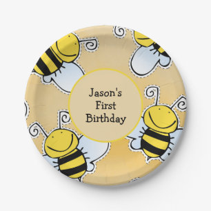 Smiling Honey Bees First Birthday Party Paper Plate