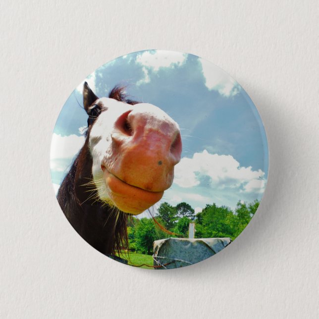 Smiling Horse 6 Cm Round Badge (Front)