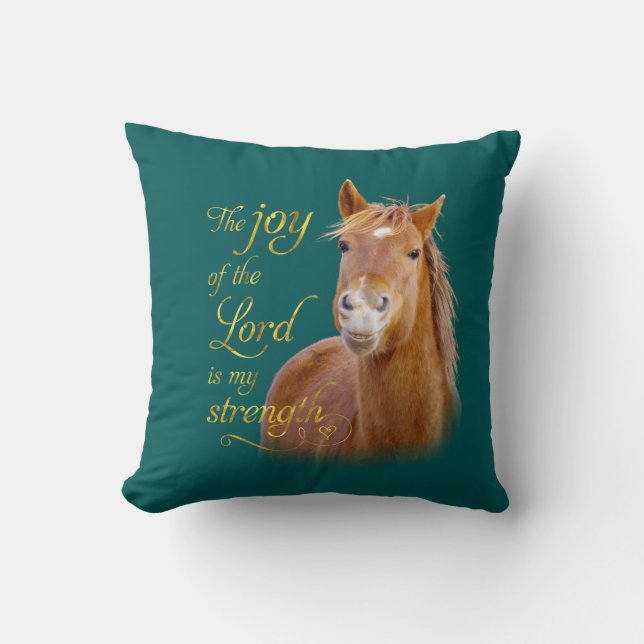 Smiling Horse Bible Quote Throw Pillow (Front)
