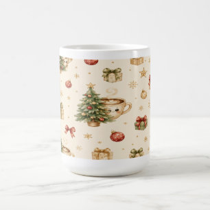 Smiling Hot Chocolate Cup and Pine Tree Christmas