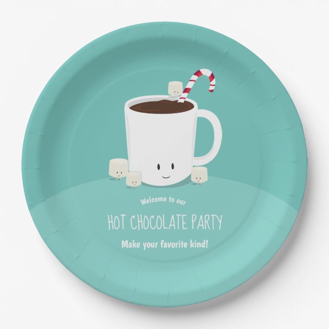 Smiling Hot Chocolate Teal Christmas Paper Plate (Front)