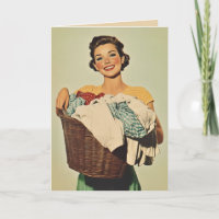 Smiling Housewife with Laundry Basket
