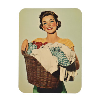 Smiling Housewife with Laundry Basket Magnet