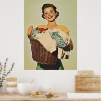 Smiling Housewife with Laundry Basket