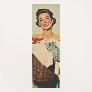 Smiling Housewife with Laundry Basket Yoga Mat