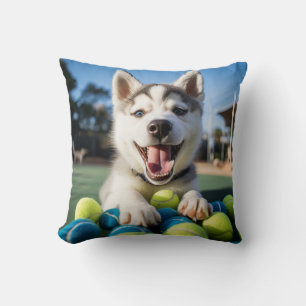 🐶Smiling Husky  Puppy 🎾with Tennis balls Cushion