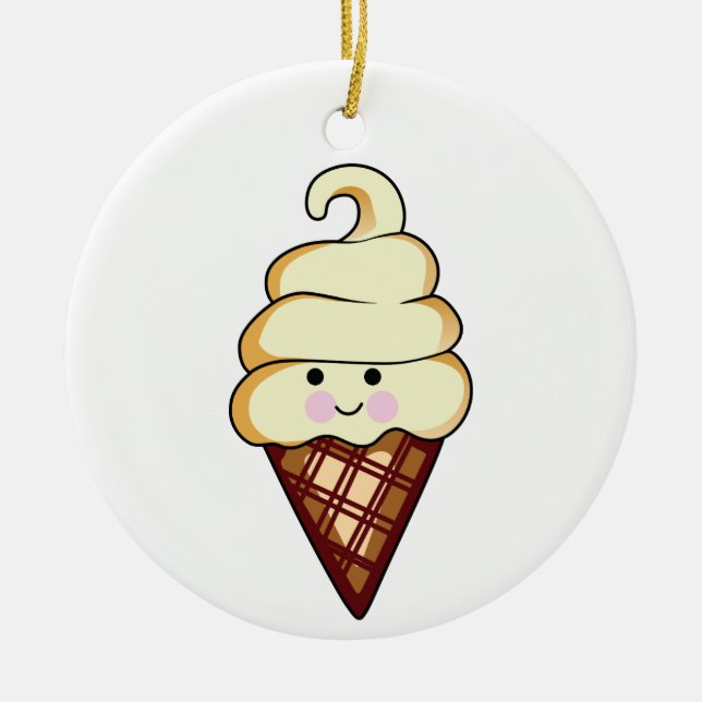 Smiling Ice Cream Ceramic Ornament (Front)