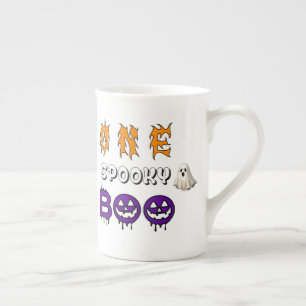 Smiling Jack O Lantern With Halloween Candy Pile Bone China Mug
